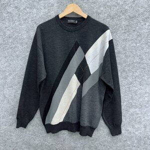 Riscatto Men's Pullover Preppy Sweater Wool Blend Made in Italy Black Gray, XL